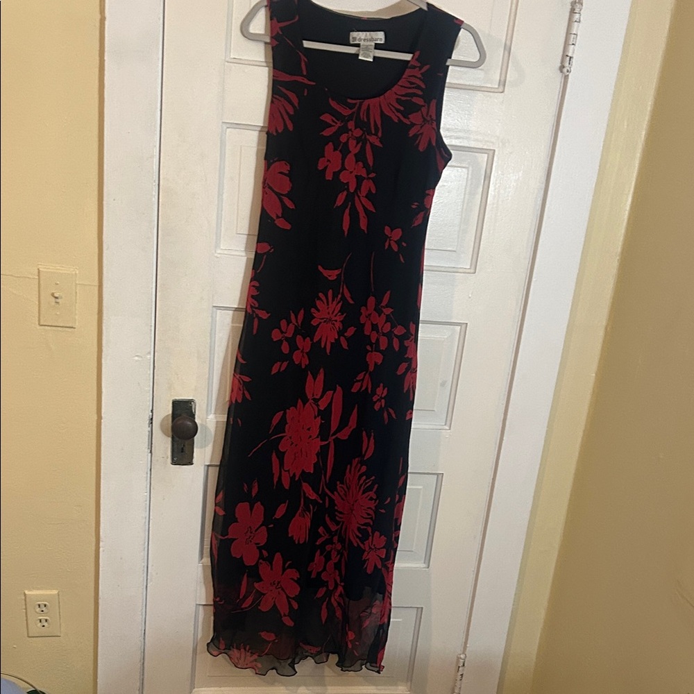 Dress Barn Black and Red Floral Maxi Dress